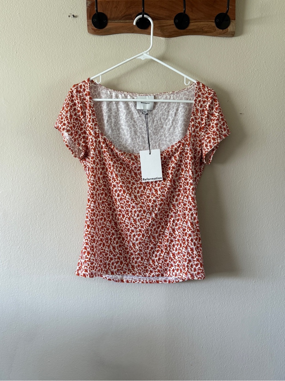 NWT Reformation Orange Cream Floral Square Neck Cap Sleeve Top Size L Boho